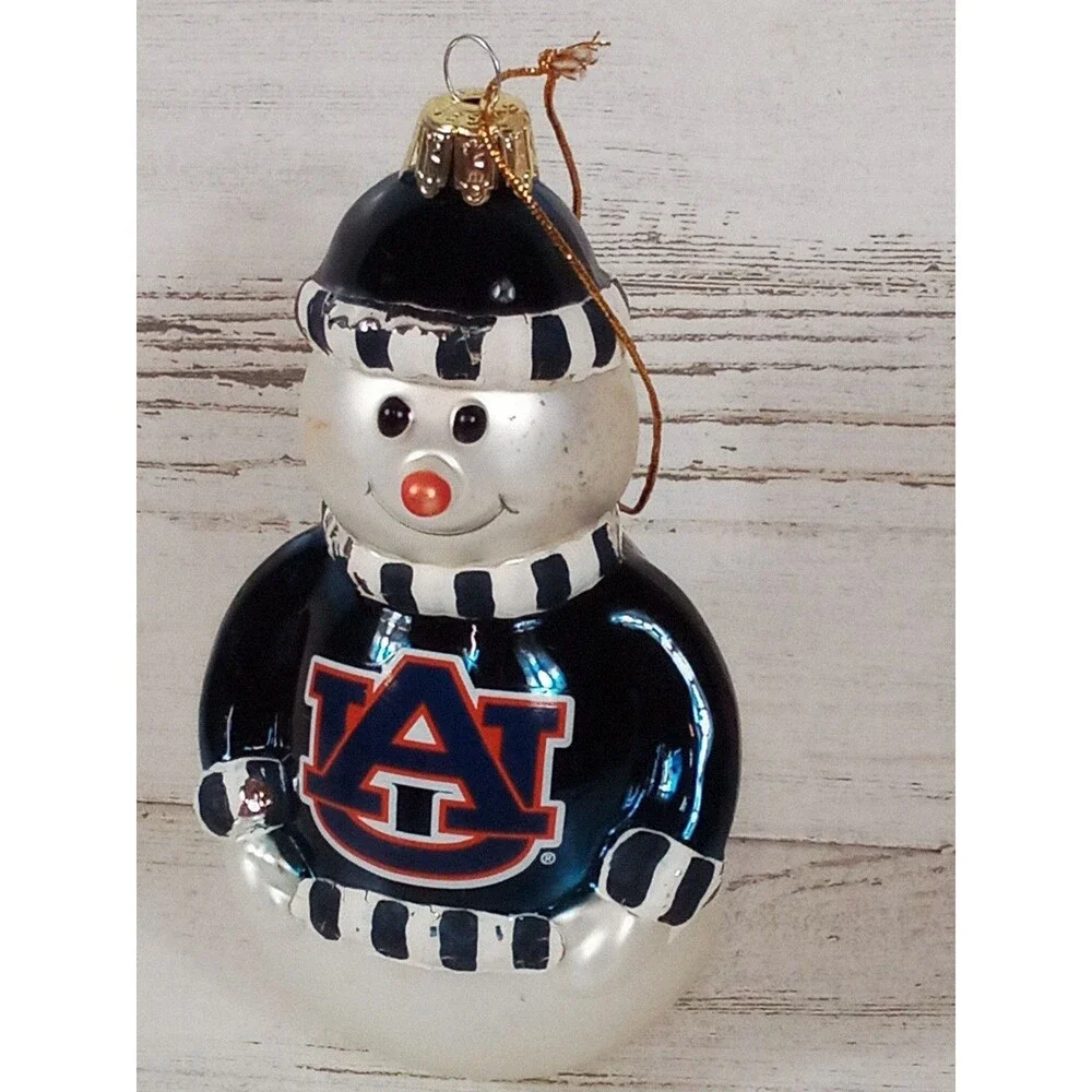 Vintage Auburn Tigers War Eagle Snowman Christmas Tree Ornament W Imperfections